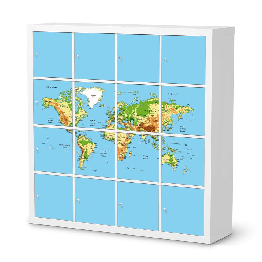Möbelfolie Geografische Weltkarte - IKEA Kallax Regal 16 Türen  - weiss