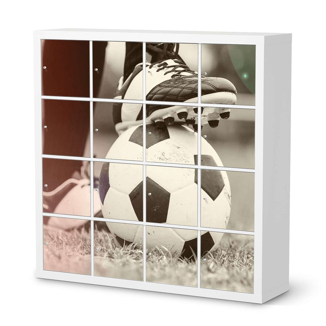 Möbelfolie Kick it - IKEA Kallax Regal 16 Türen  - weiss