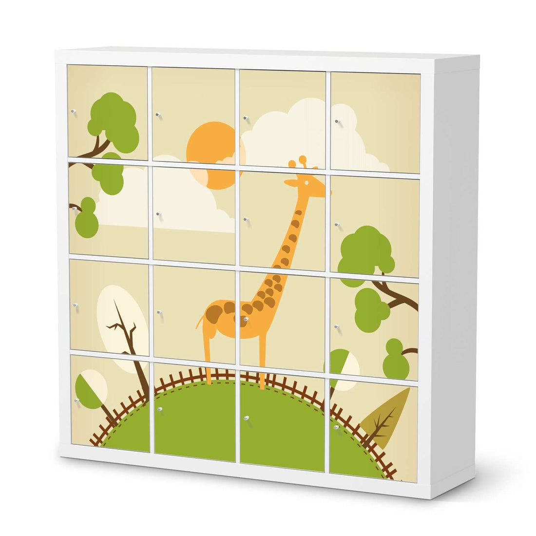 Möbelfolie Mountain Giraffe - IKEA Kallax Regal 16 Türen  - weiss