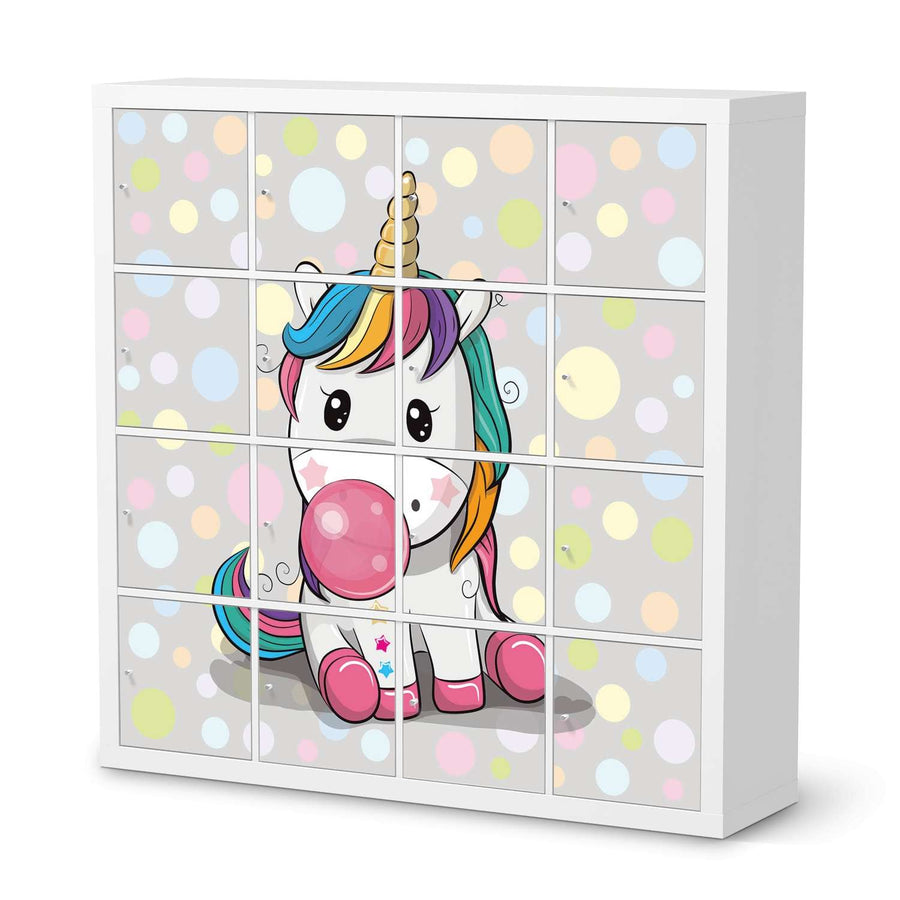 Möbelfolie Rainbow das Einhorn - IKEA Kallax Regal 16 Türen  - weiss
