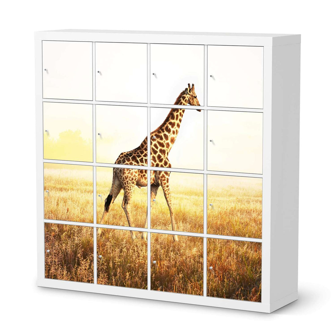 Möbelfolie Savanna Giraffe - IKEA Kallax Regal 16 Türen  - weiss