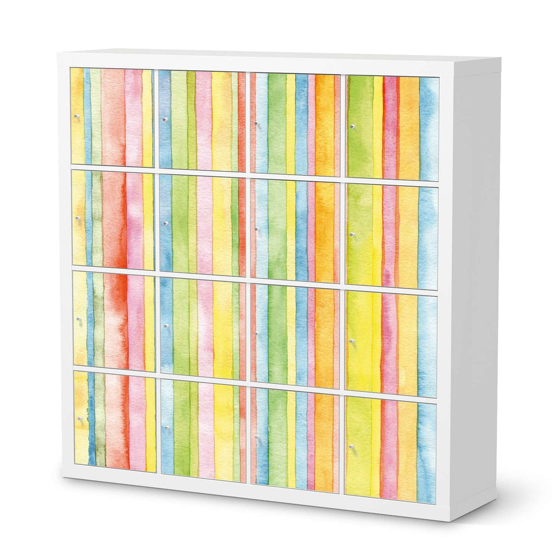 Möbelfolie Watercolor Stripes - IKEA Kallax Regal 16 Türen  - weiss