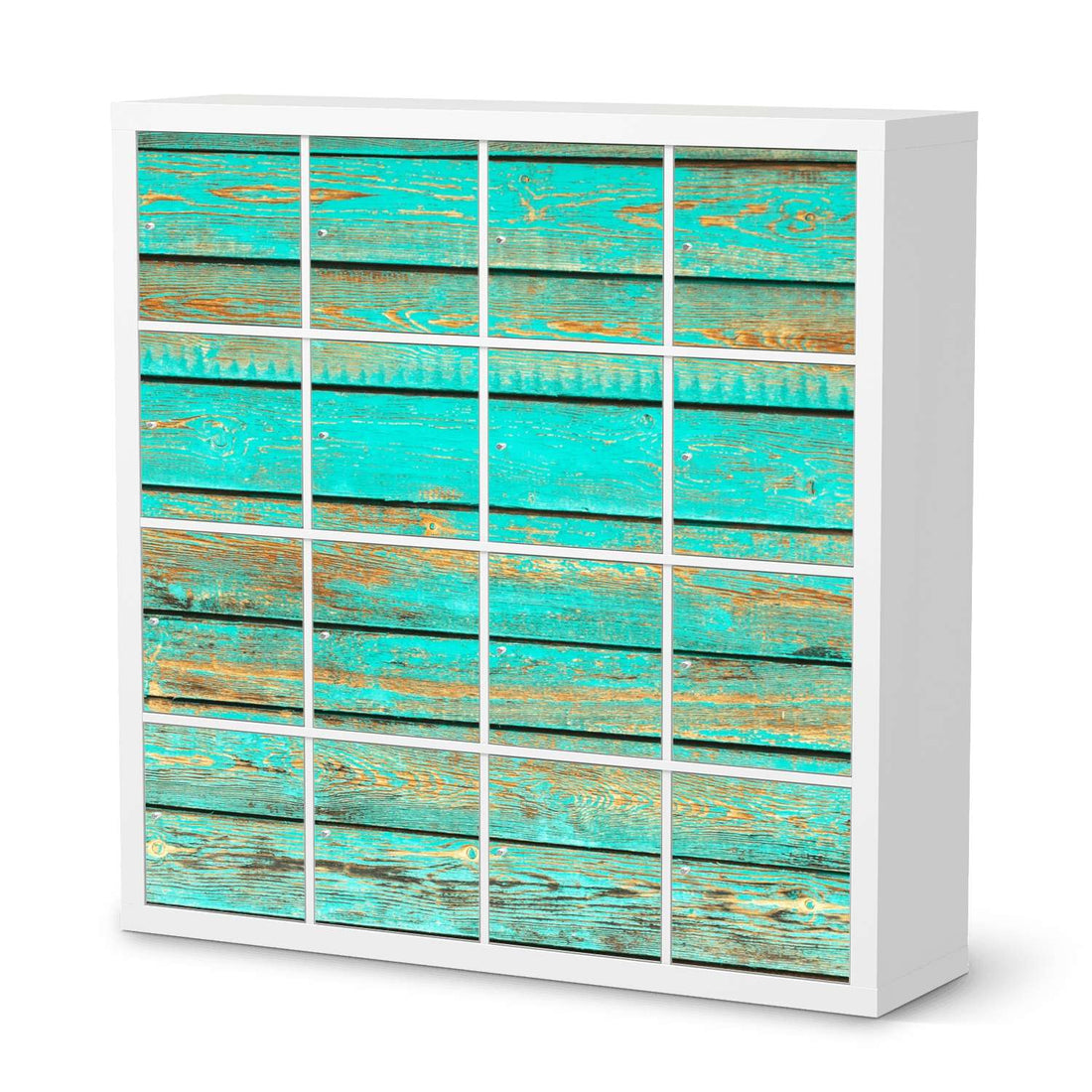 Möbelfolie Wooden Aqua - IKEA Kallax Regal 16 Türen  - weiss