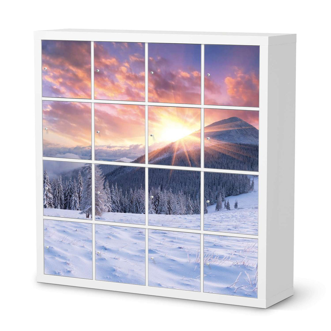 Möbelfolie Zauberhafte Winterlandschaft - IKEA Kallax Regal 16 Türen  - weiss