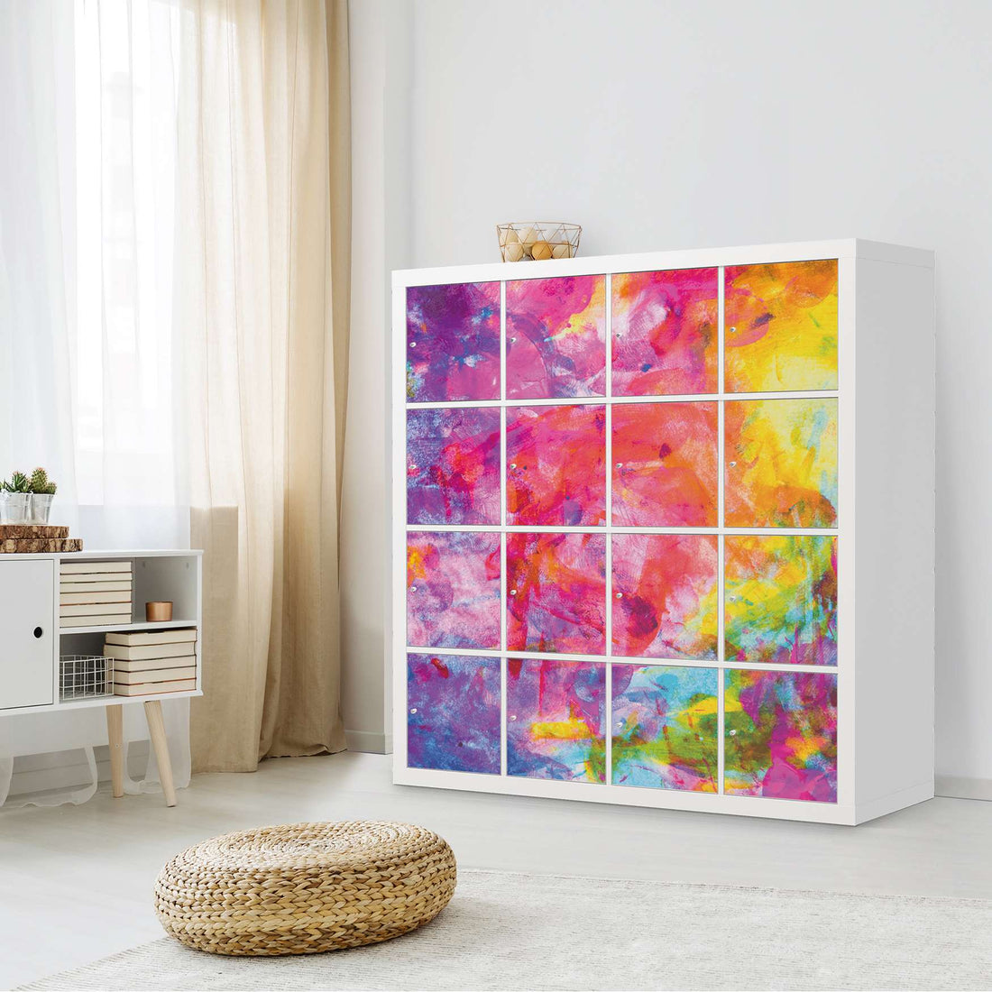 Möbelfolie Abstract Watercolor - IKEA Kallax Regal 16 Türen - Wohnzimmer