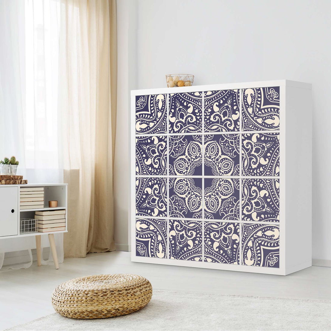 Möbelfolie Blue Mandala - IKEA Kallax Regal 16 Türen - Wohnzimmer