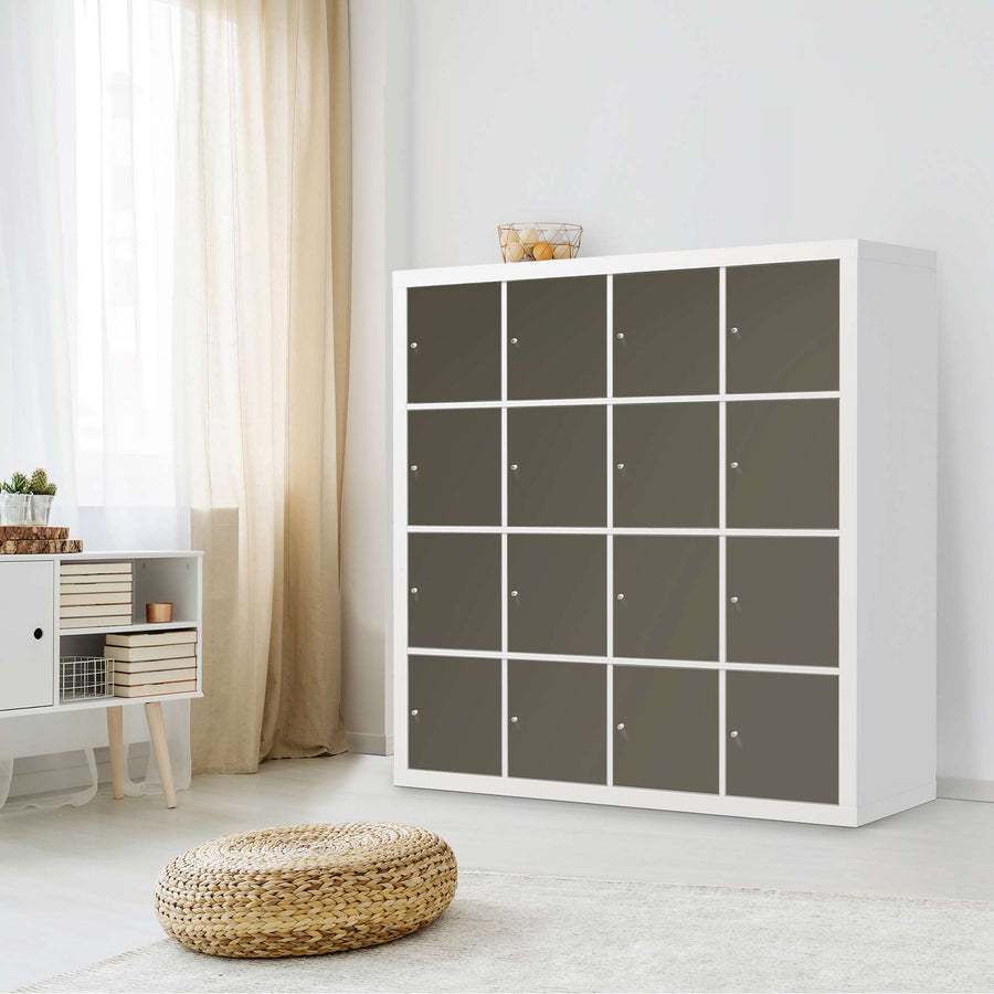 Möbelfolie Braungrau Dark - IKEA Kallax Regal 16 Türen - Wohnzimmer