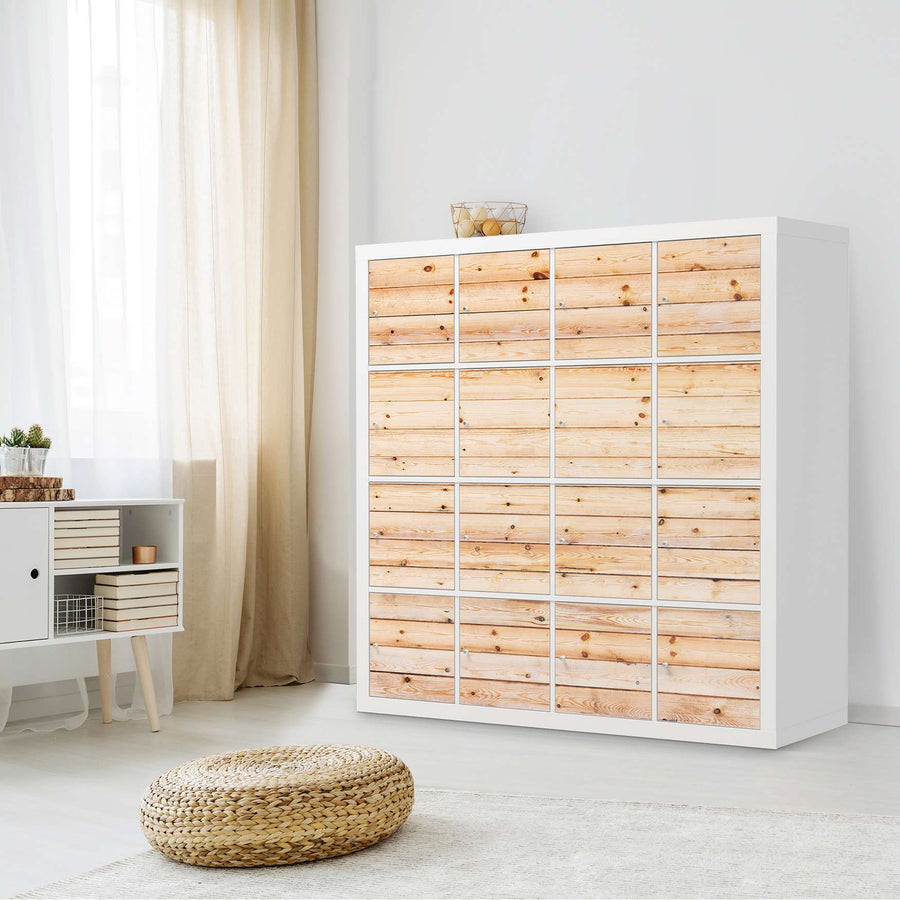 Möbelfolie Bright Planks - IKEA Kallax Regal 16 Türen - Wohnzimmer