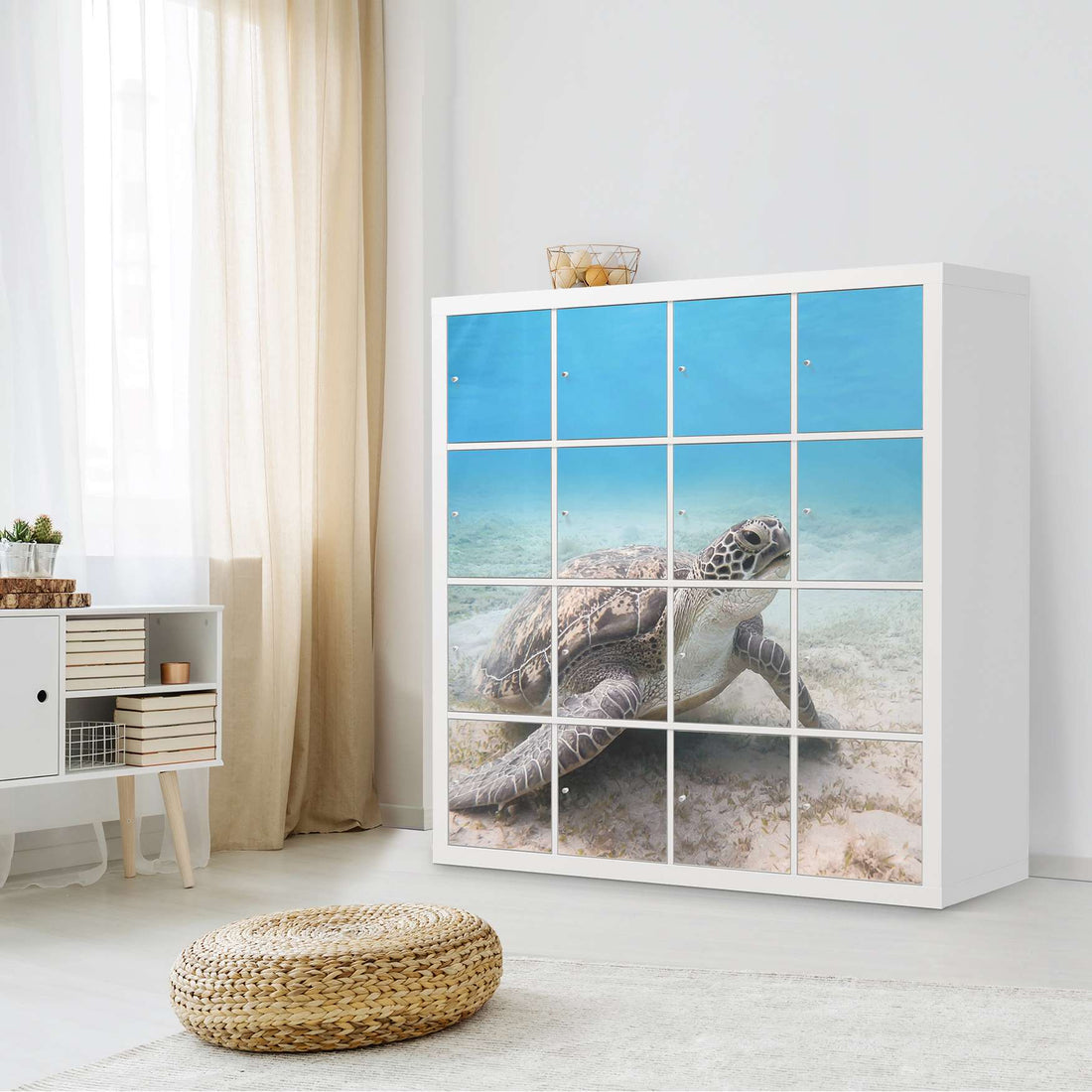 Möbelfolie Green Sea Turtle - IKEA Kallax Regal 16 Türen - Wohnzimmer