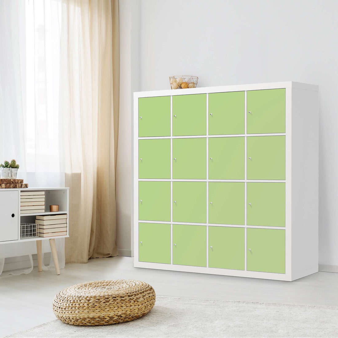 Möbelfolie Hellgrün Light - IKEA Kallax Regal 16 Türen - Wohnzimmer