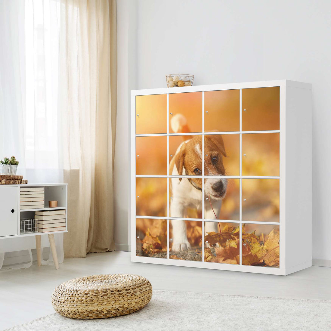 Möbelfolie Jack the Puppy - IKEA Kallax Regal 16 Türen - Wohnzimmer