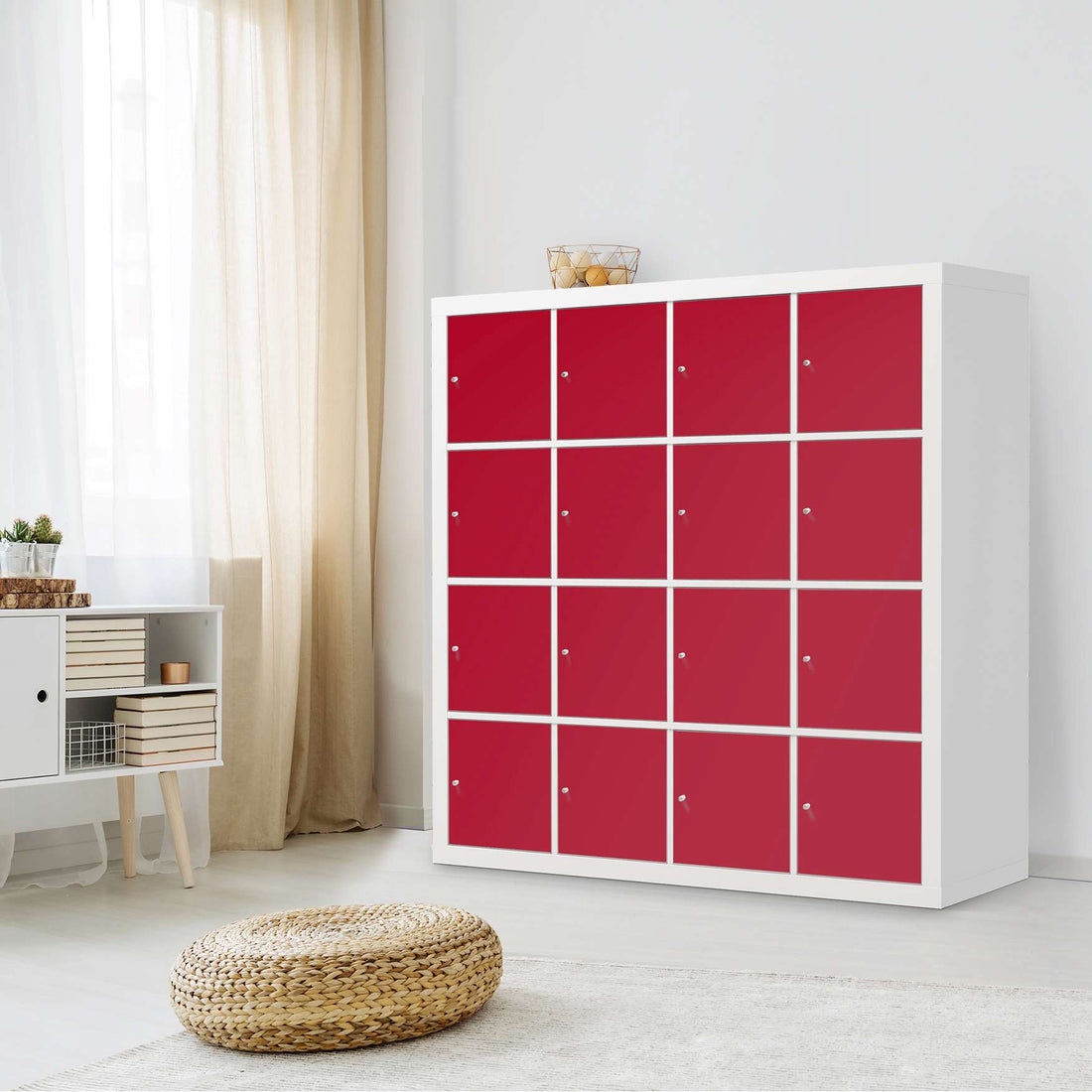 Möbelfolie Rot Dark - IKEA Kallax Regal 16 Türen - Wohnzimmer