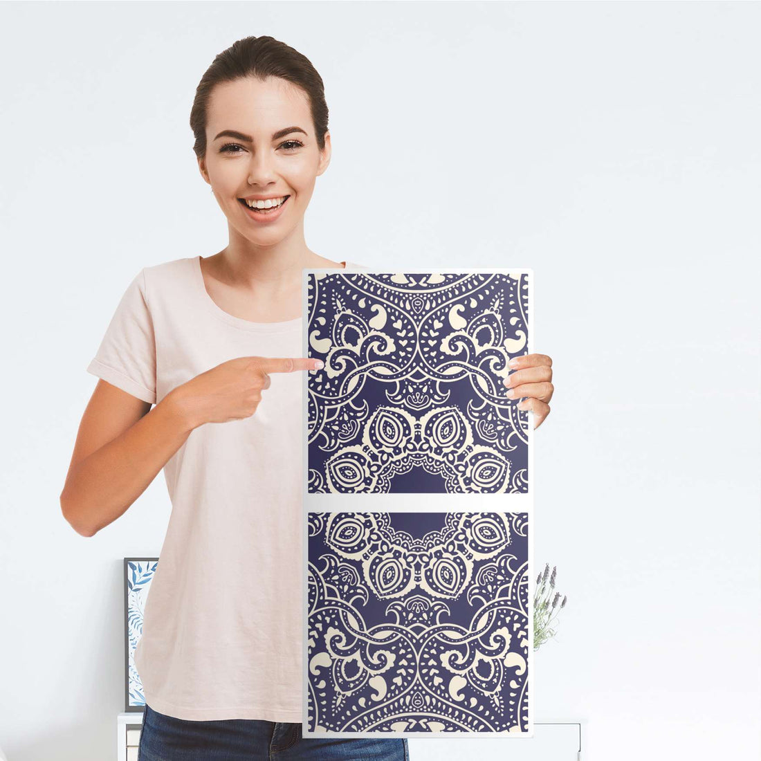 Möbelfolie Blue Mandala - IKEA Kallax Regal 2 Türen Hoch - Folie