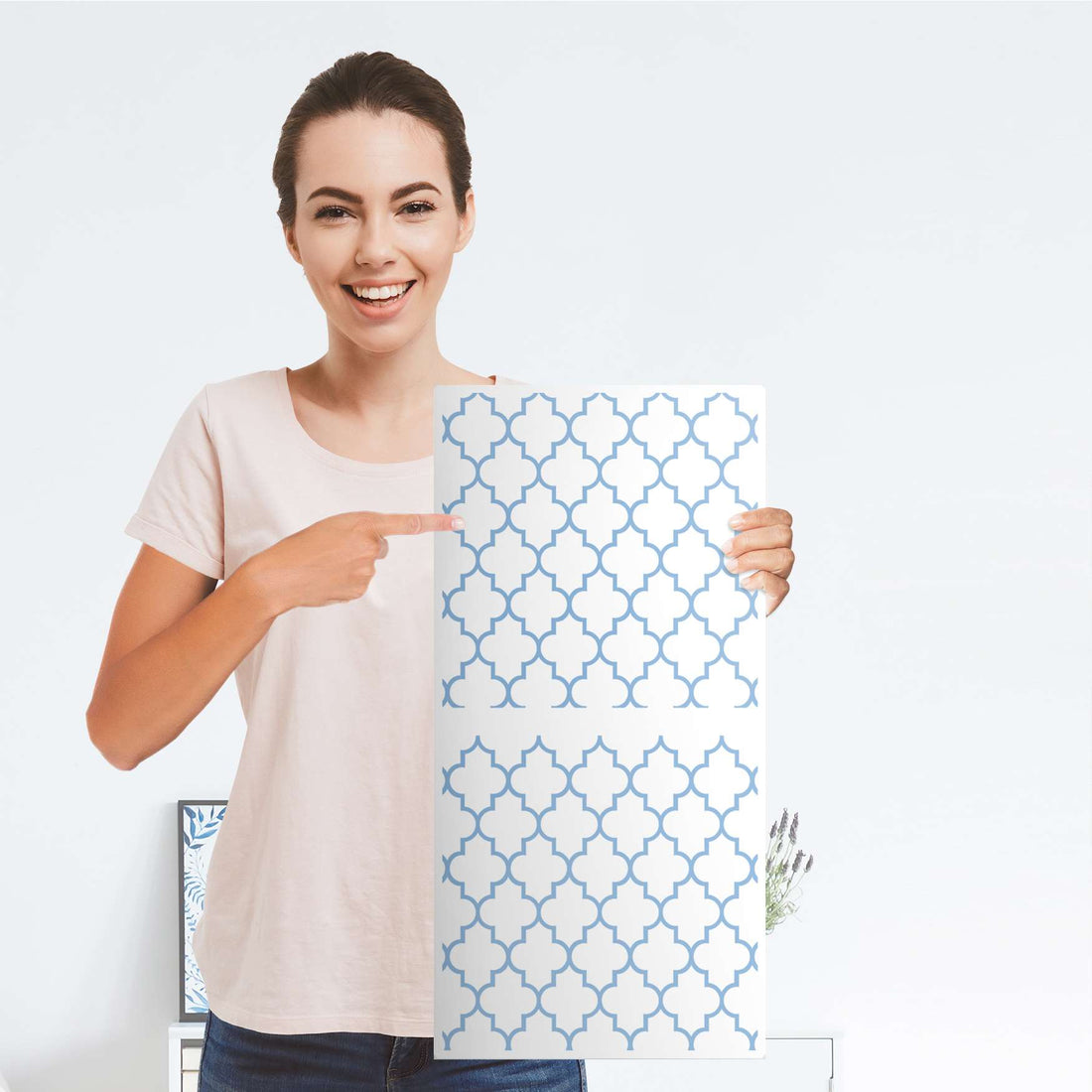 Möbelfolie Retro Pattern - Blau - IKEA Kallax Regal 2 Türen Hoch - Folie