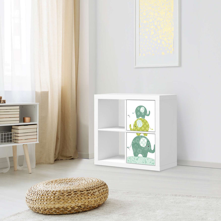Möbelfolie Elephants - IKEA Kallax Regal 2 Türen Hoch - Kinderzimmer