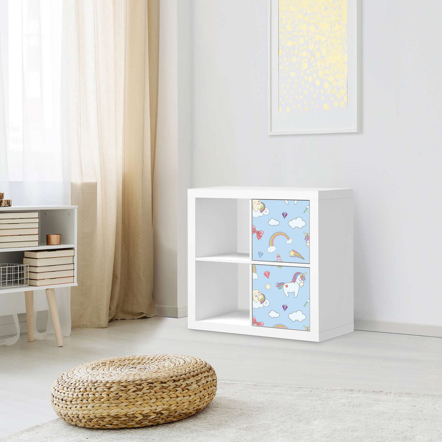 Möbelfolie Rainbow Unicorn - IKEA Kallax Regal 2 Türen Hoch - Kinderzimmer