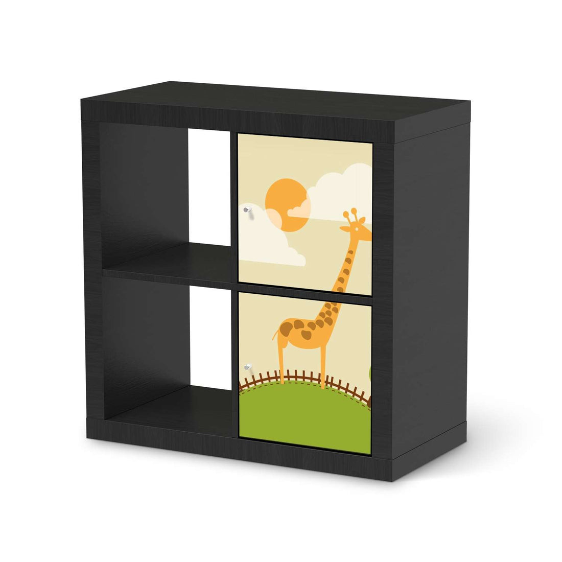 Möbelfolie Mountain Giraffe - IKEA Kallax Regal 2 Türen Hoch - schwarz