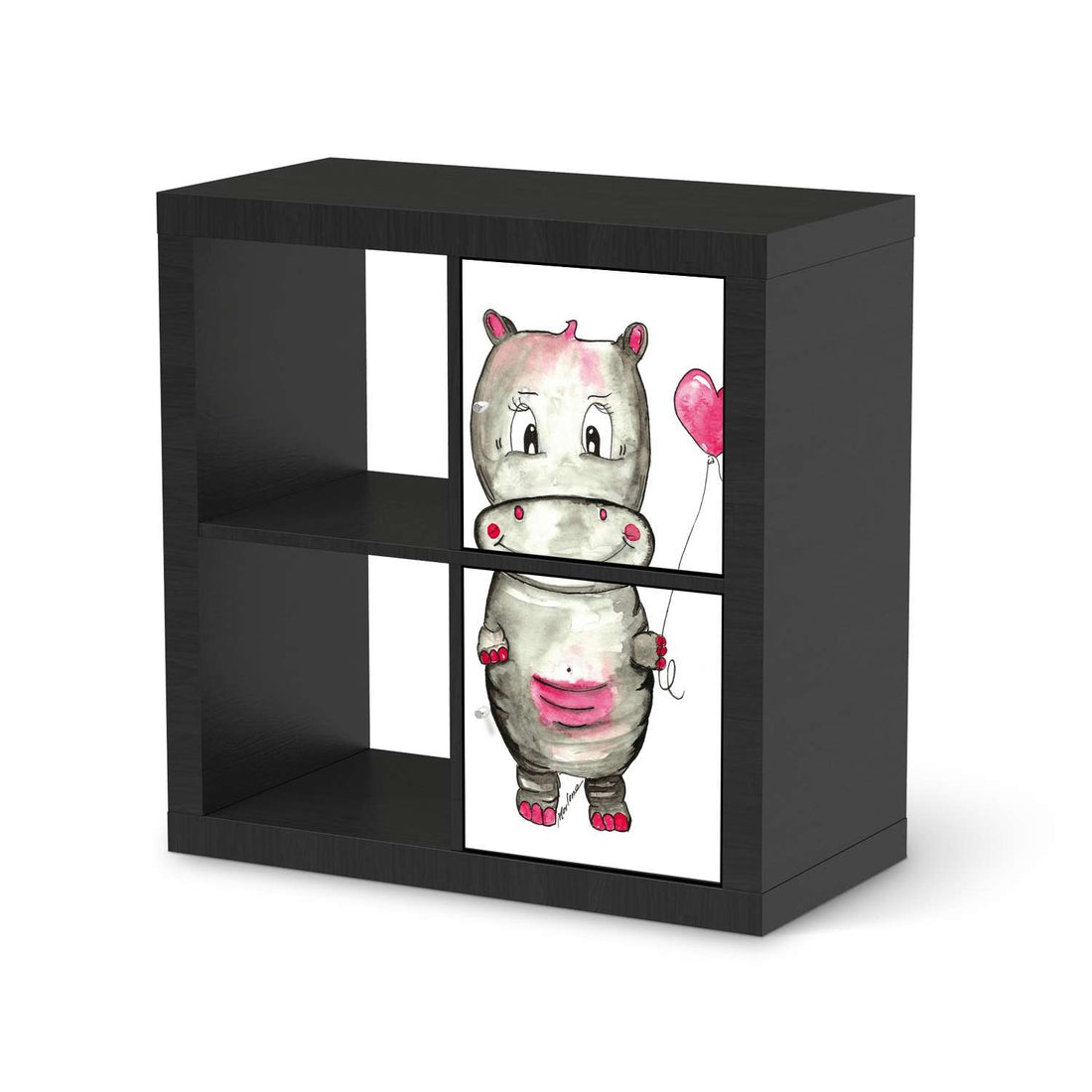 Möbelfolie Nilpferd mit Herz - IKEA Kallax Regal 2 Türen Hoch - schwarz