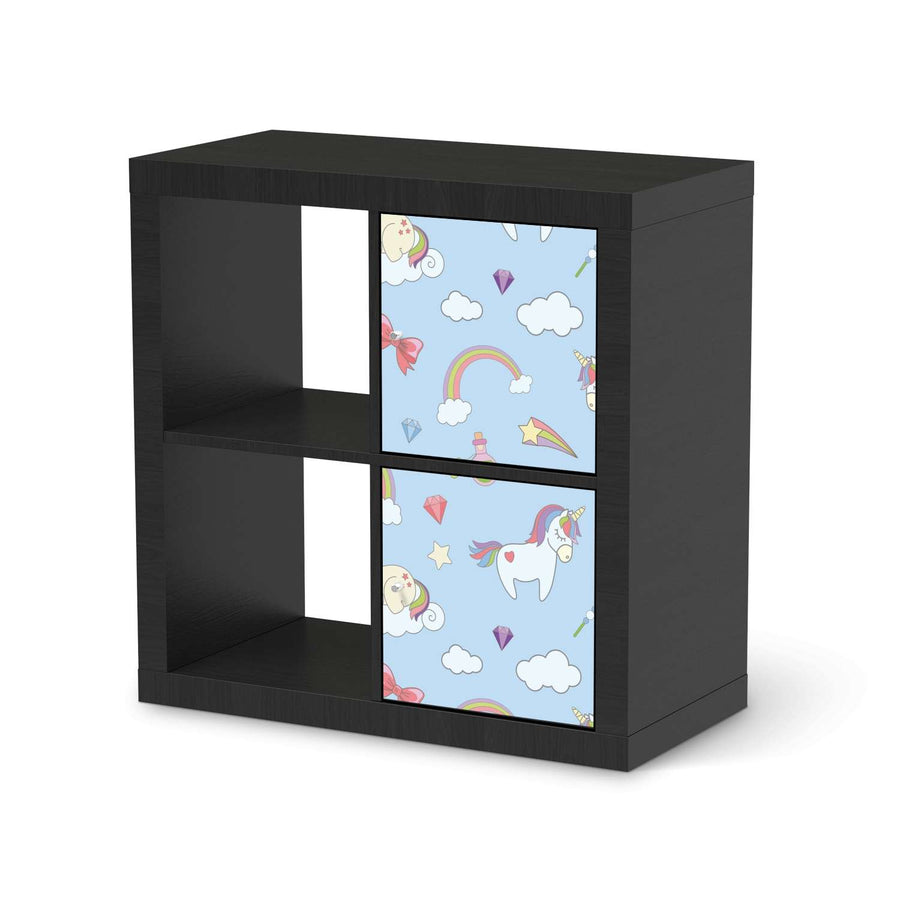 Möbelfolie Rainbow Unicorn - IKEA Kallax Regal 2 Türen Hoch - schwarz