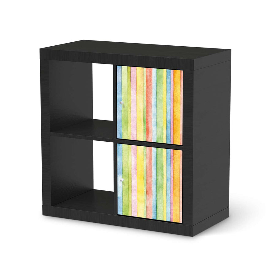 Möbelfolie Watercolor Stripes - IKEA Kallax Regal 2 Türen Hoch - schwarz