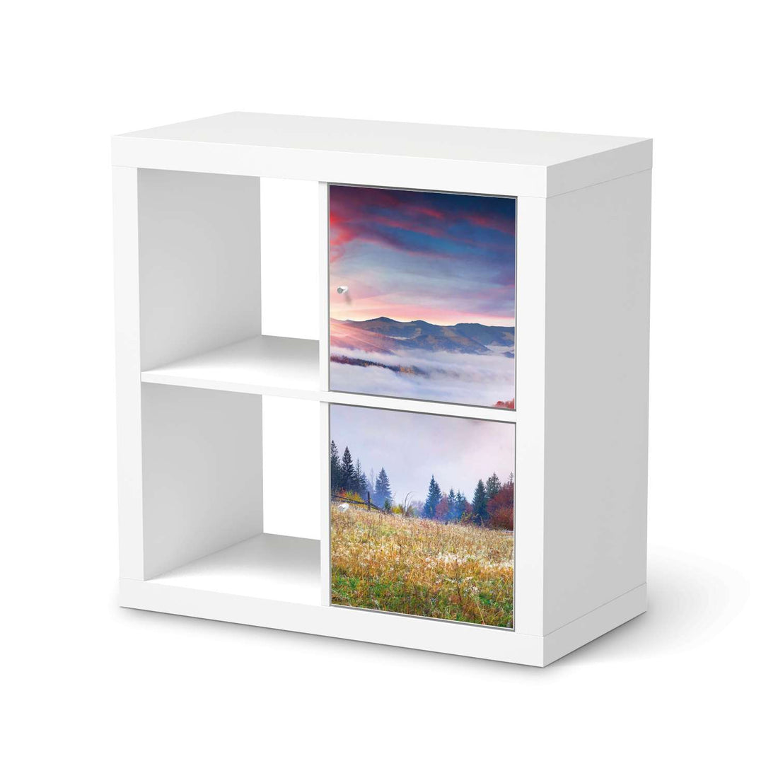Möbelfolie Herbstwald - IKEA Kallax Regal 2 Türen Hoch  - weiss