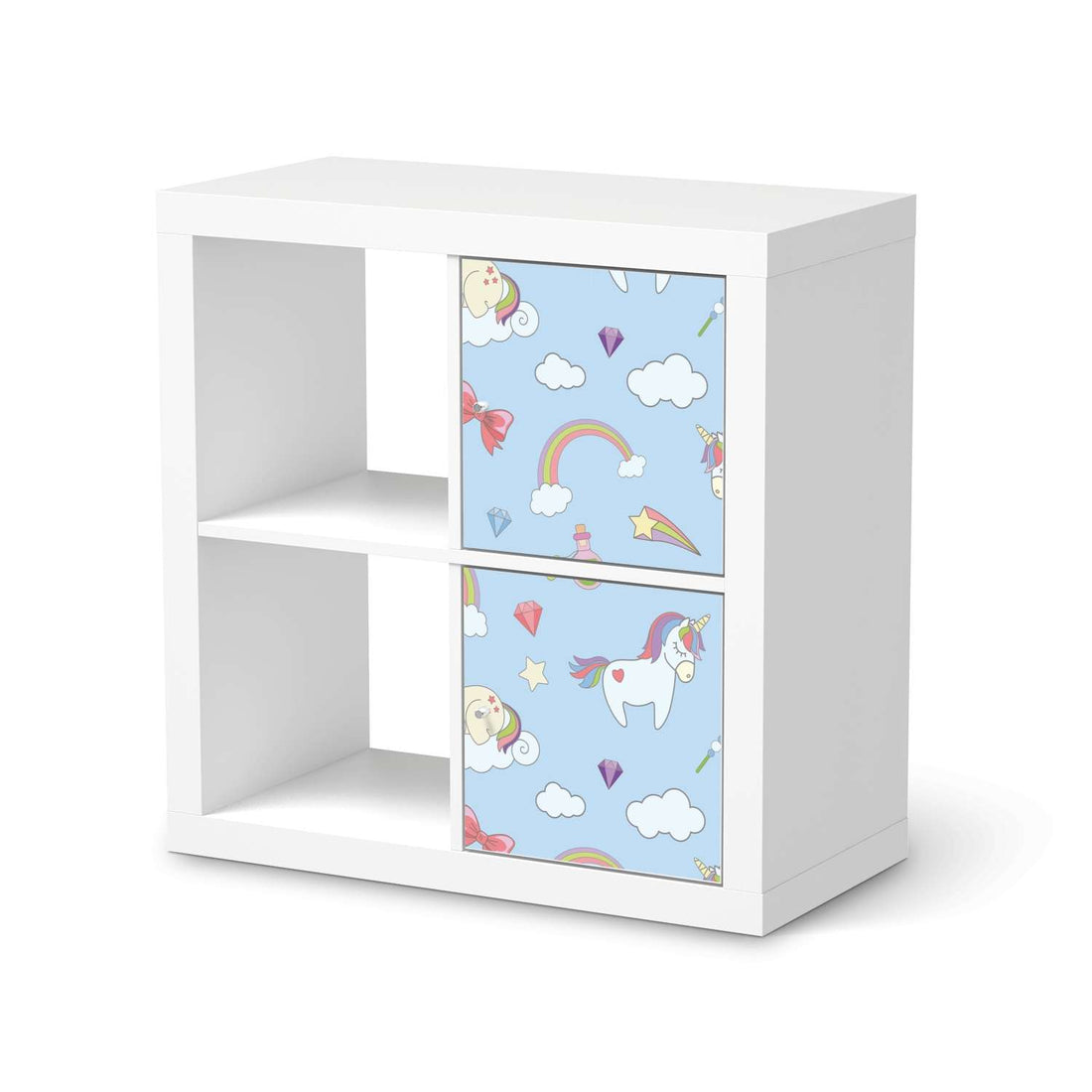 Möbelfolie Rainbow Unicorn - IKEA Kallax Regal 2 Türen Hoch  - weiss