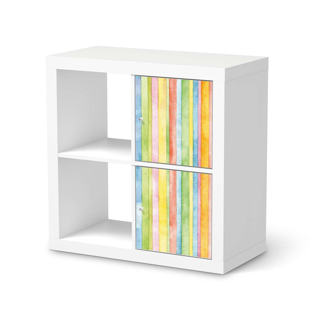 Möbelfolie Watercolor Stripes - IKEA Kallax Regal 2 Türen Hoch  - weiss