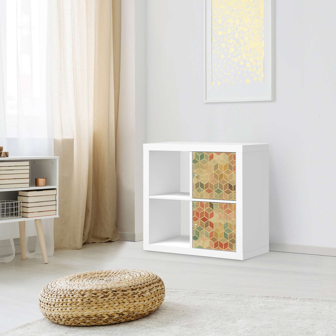 Möbelfolie 3D Retro - IKEA Kallax Regal 2 Türen Hoch - Wohnzimmer