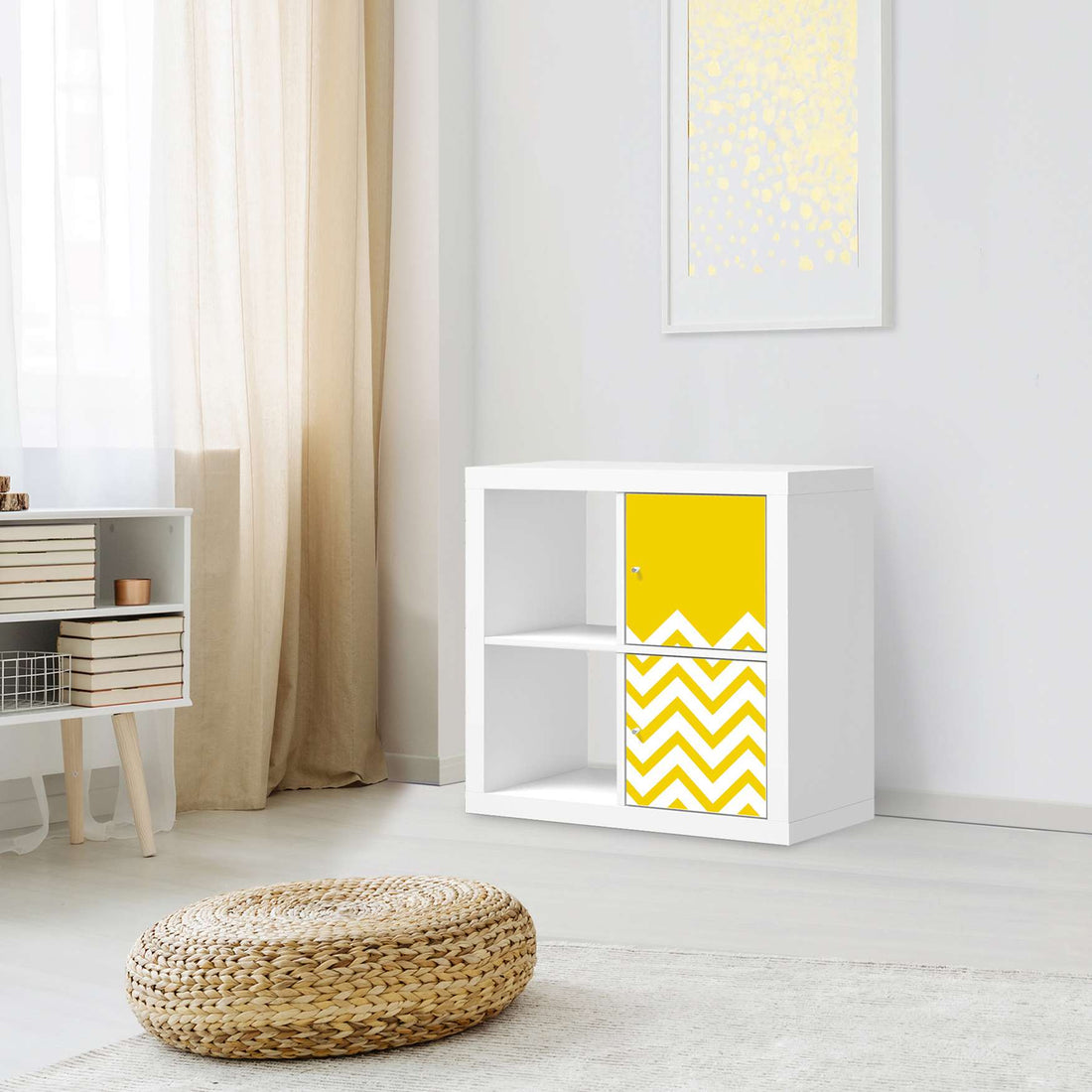 Möbelfolie Gelbe Zacken - IKEA Kallax Regal 2 Türen Hoch - Wohnzimmer