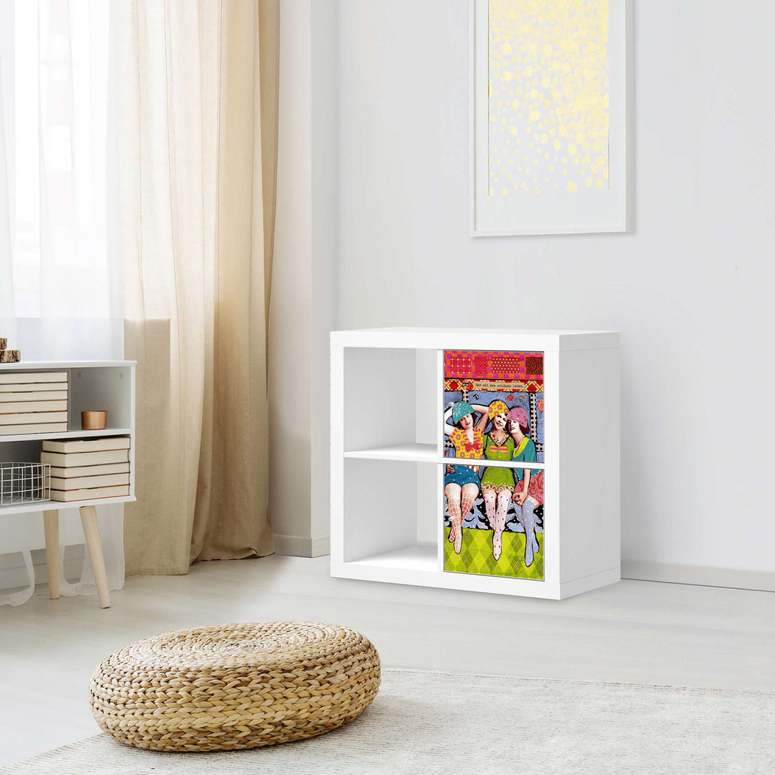 Möbelfolie Her mit dem schönen Leben - IKEA Kallax Regal 2 Türen Hoch - Wohnzimmer