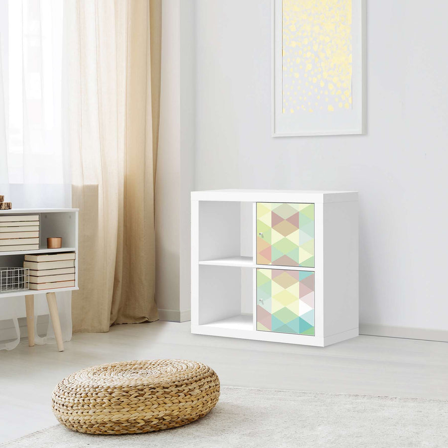 Möbelfolie Melitta Pastell Geometrie - IKEA Kallax Regal 2 Türen Hoch - Wohnzimmer