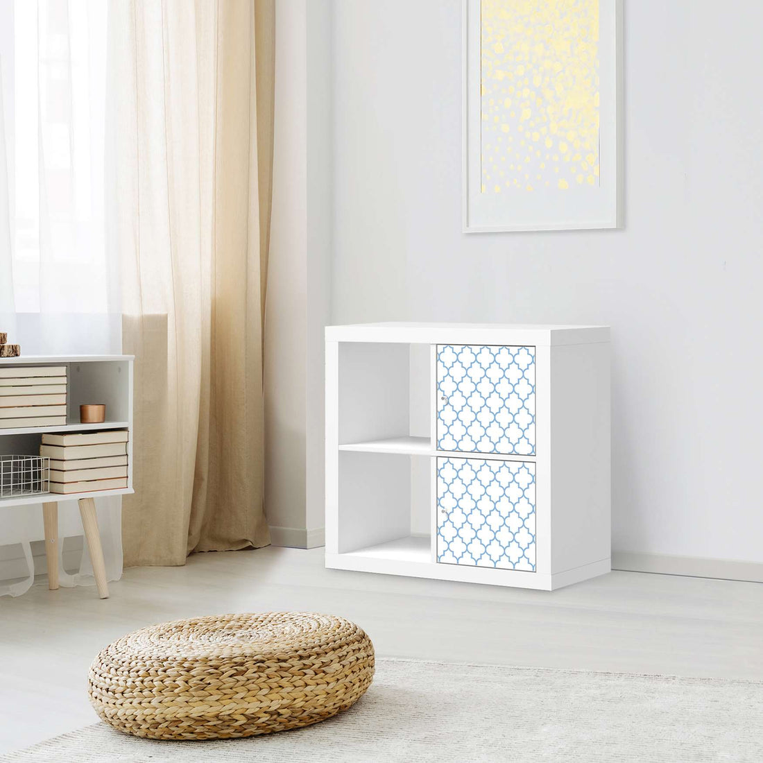 Möbelfolie Retro Pattern - Blau - IKEA Kallax Regal 2 Türen Hoch - Wohnzimmer