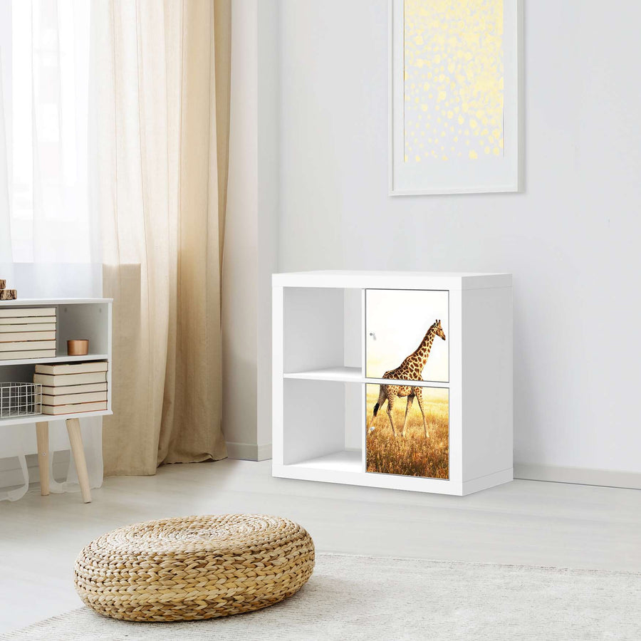 Möbelfolie Savanna Giraffe - IKEA Kallax Regal 2 Türen Hoch - Wohnzimmer