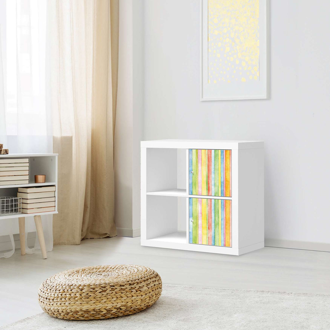 Möbelfolie Watercolor Stripes - IKEA Kallax Regal 2 Türen Hoch - Wohnzimmer