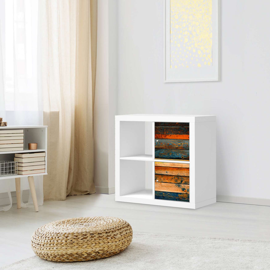 Möbelfolie Wooden - IKEA Kallax Regal 2 Türen Hoch - Wohnzimmer