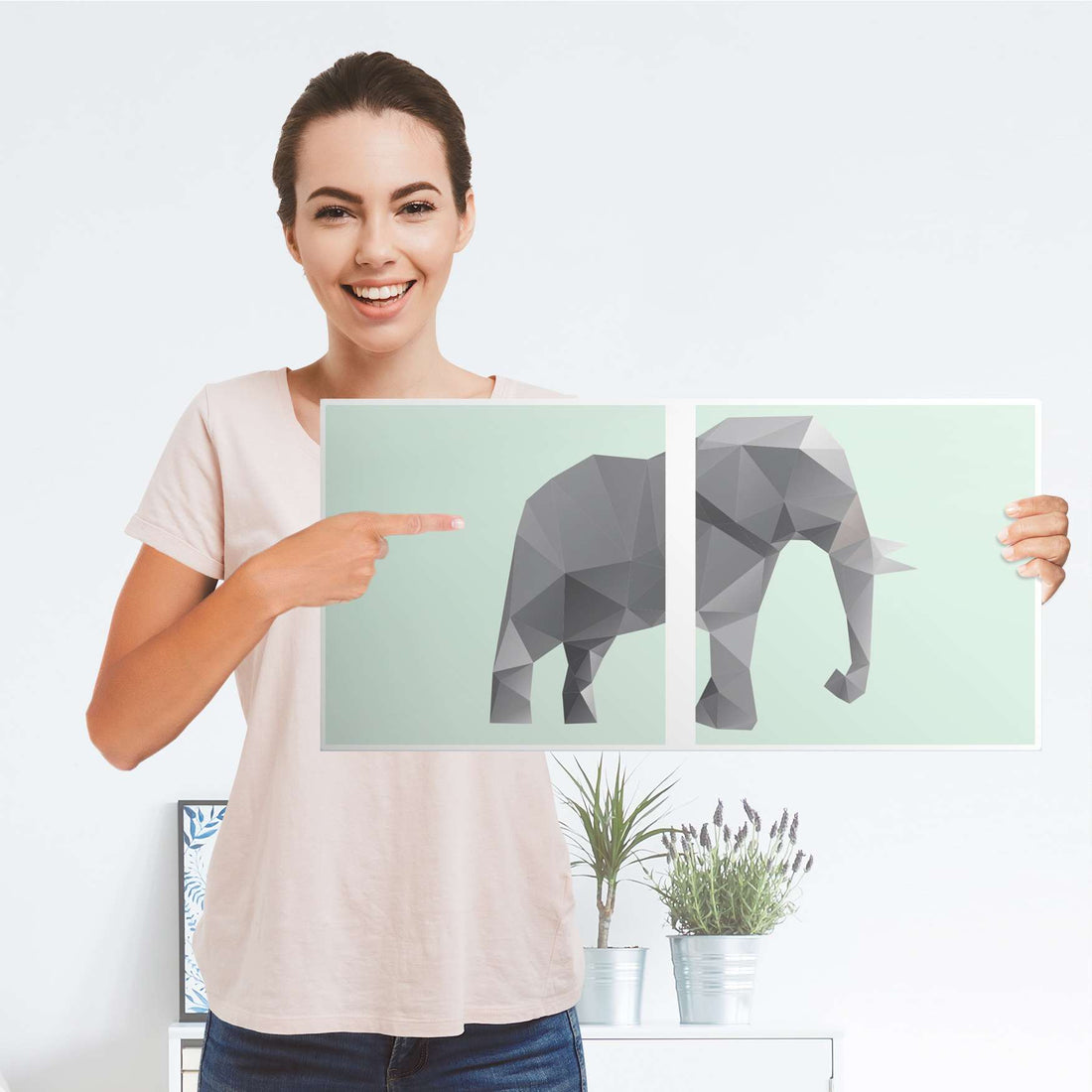 Möbelfolie Origami Elephant - IKEA Kallax Regal 2 Türen Quer - Folie