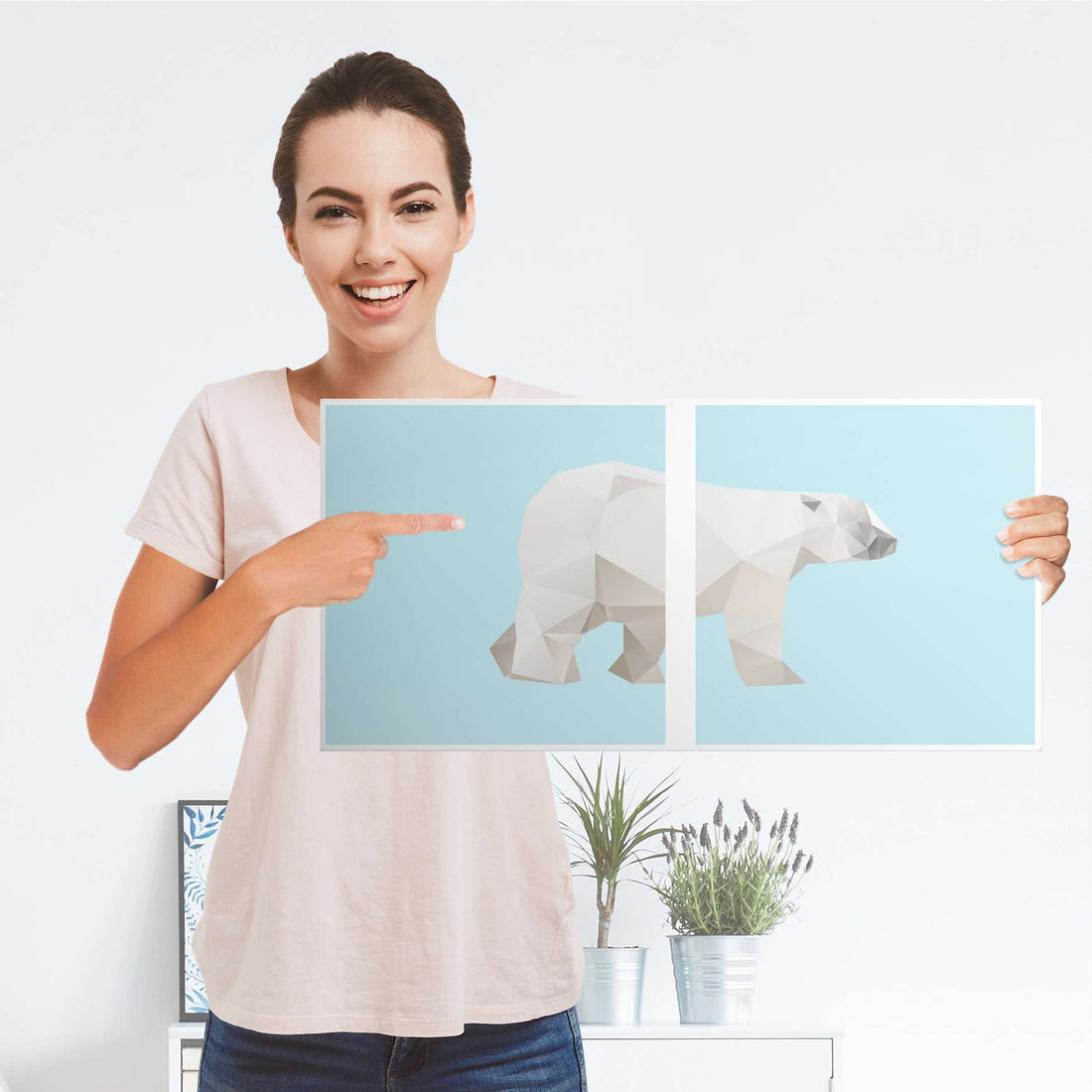 Möbelfolie Origami Polar Bear - IKEA Kallax Regal 2 Türen Quer - Folie