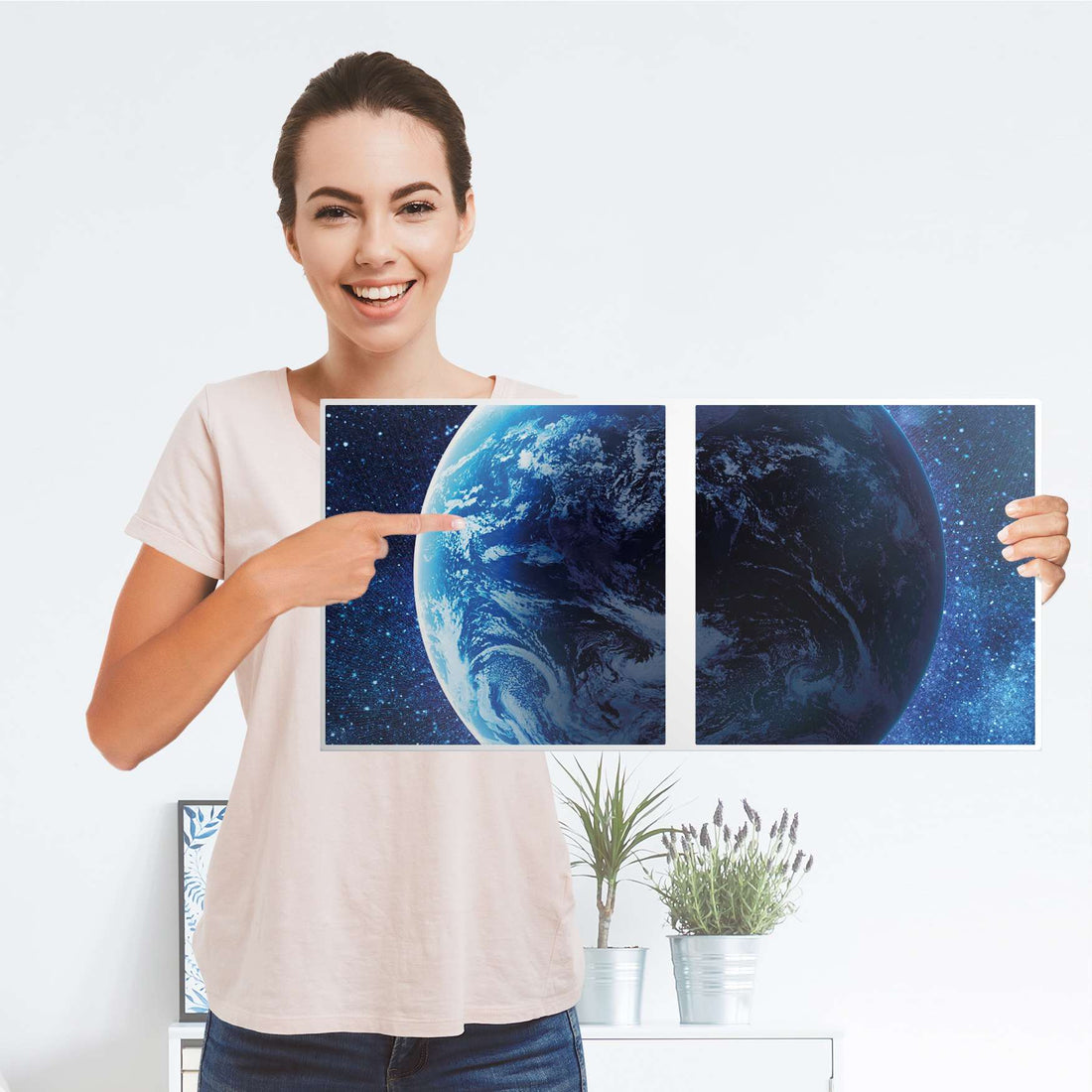 Möbelfolie Planet Blue - IKEA Kallax Regal 2 Türen Quer - Folie