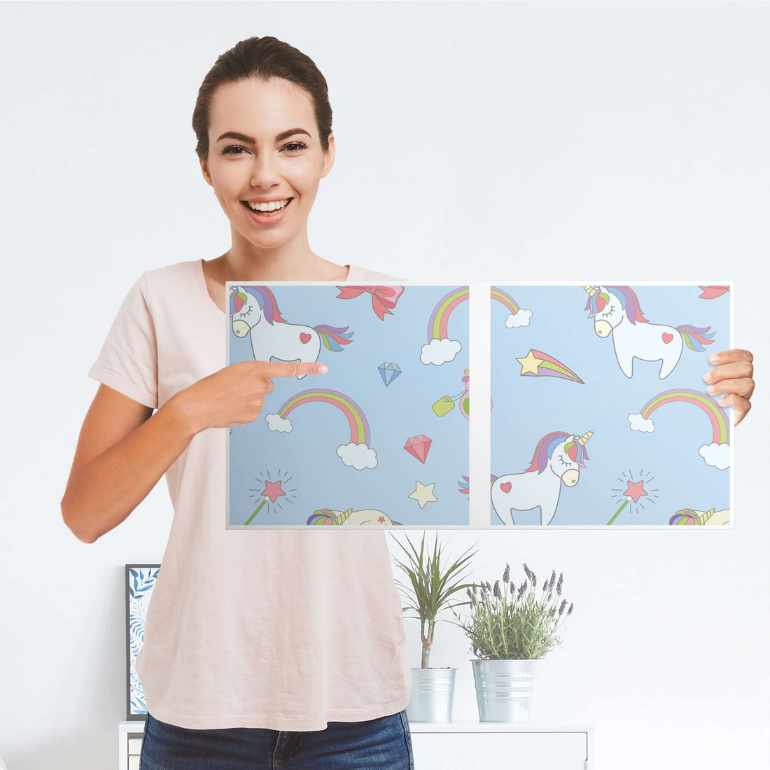 Möbelfolie Rainbow Unicorn - IKEA Kallax Regal 2 Türen Quer - Folie
