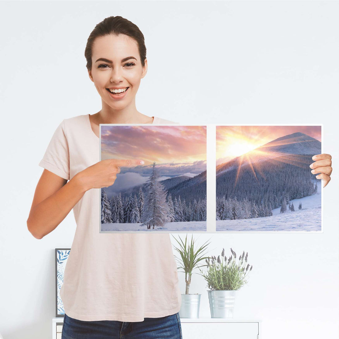 Möbelfolie Zauberhafte Winterlandschaft - IKEA Kallax Regal 2 Türen Quer - Folie