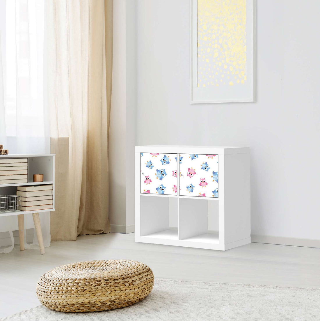 Möbelfolie Eulenparty - IKEA Kallax Regal 2 Türen Quer - Kinderzimmer