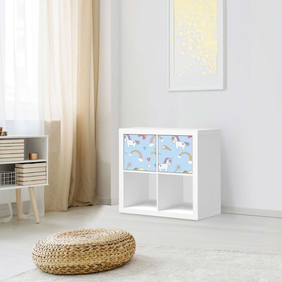 Möbelfolie Rainbow Unicorn - IKEA Kallax Regal 2 Türen Quer - Kinderzimmer
