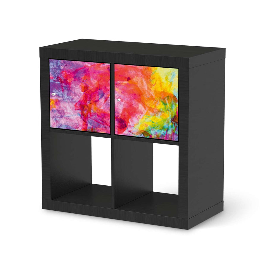 Möbelfolie Abstract Watercolor - IKEA Kallax Regal 2 Türen Quer - schwarz