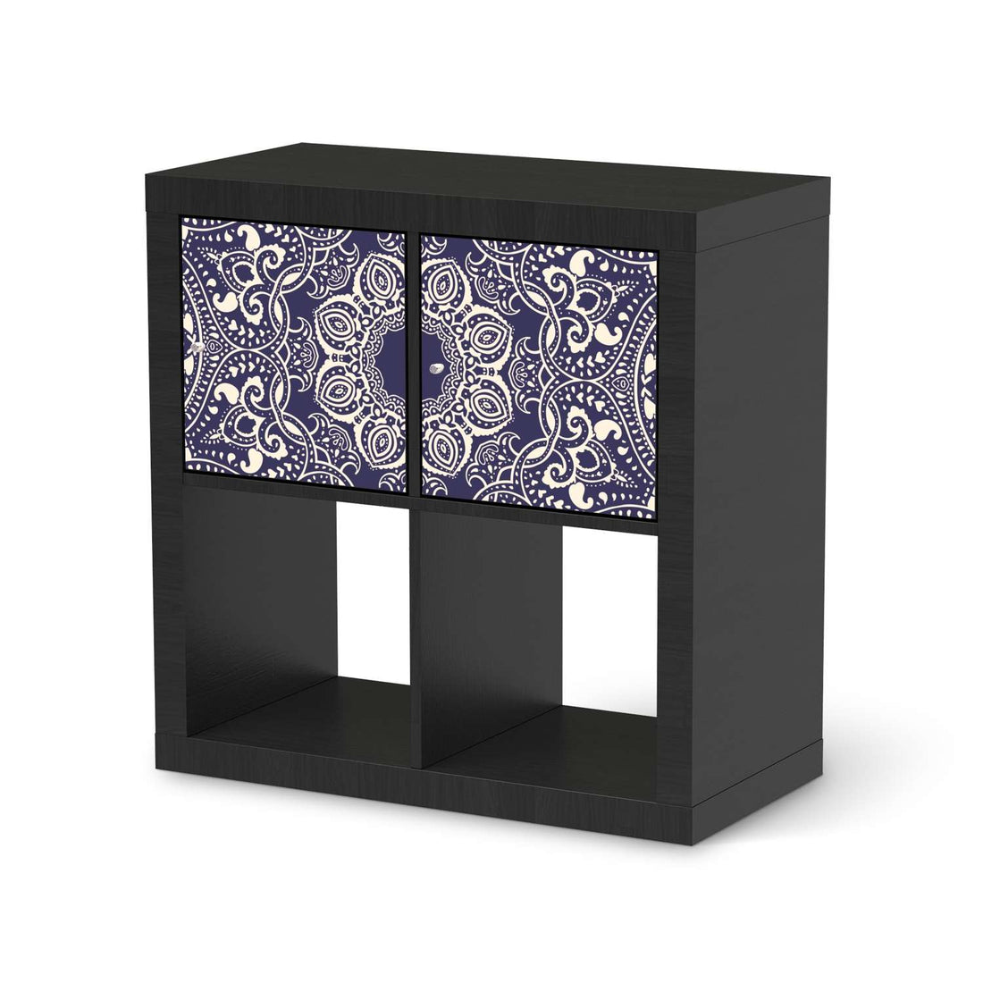 Möbelfolie Blue Mandala - IKEA Kallax Regal 2 Türen Quer - schwarz