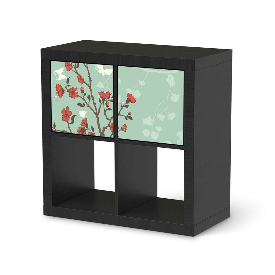 Möbelfolie Blütenzauber - IKEA Kallax Regal 2 Türen Quer - schwarz