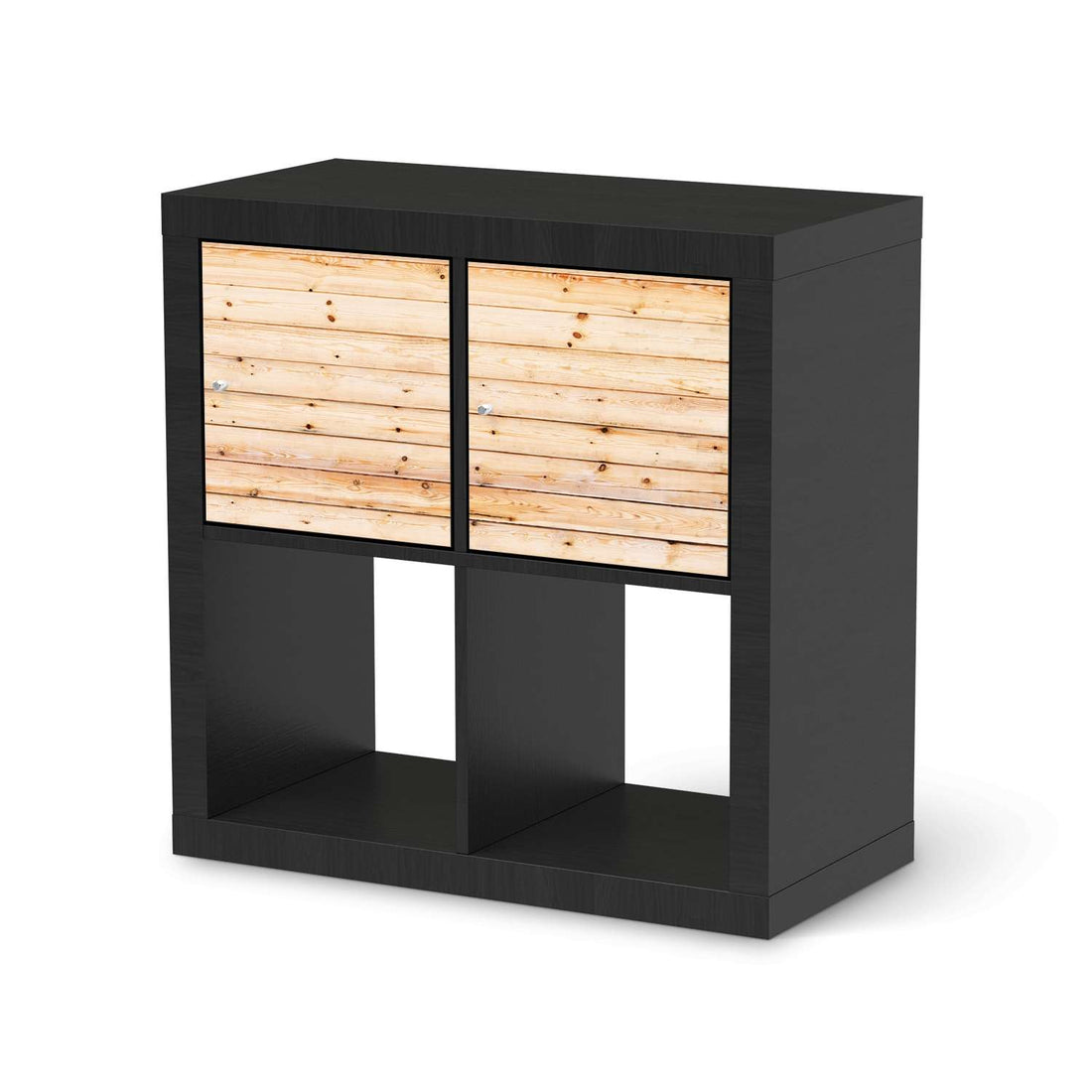 Möbelfolie Bright Planks - IKEA Kallax Regal 2 Türen Quer - schwarz