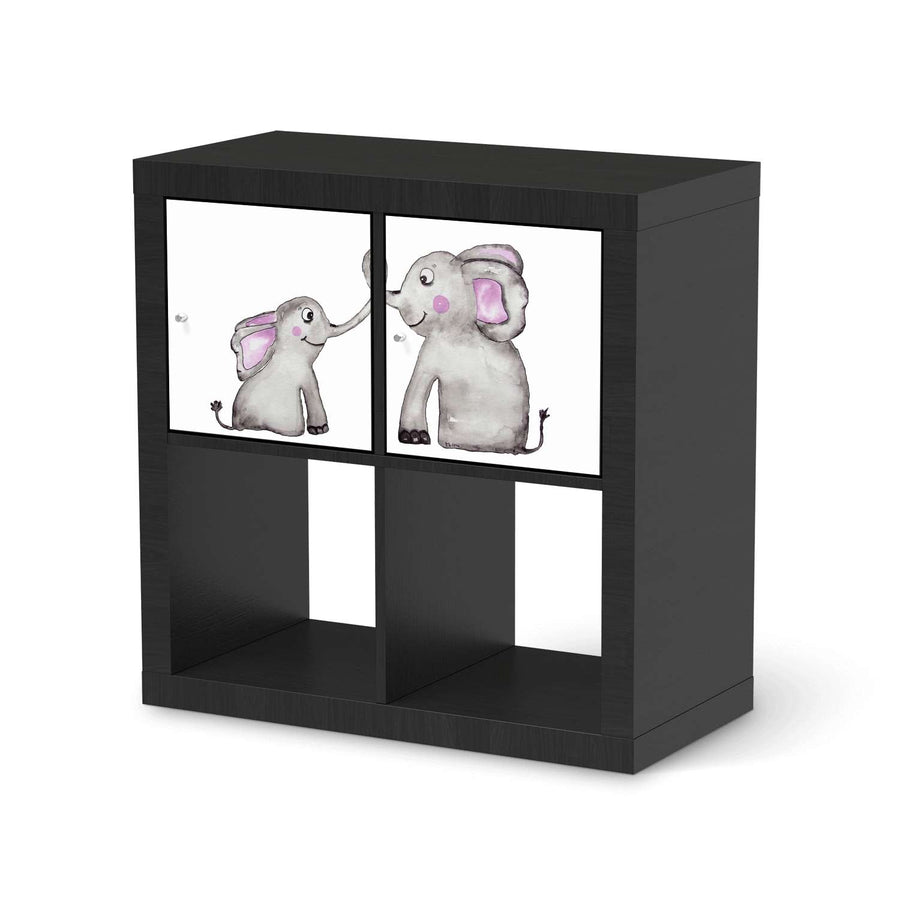 Möbelfolie Elefanten - IKEA Kallax Regal 2 Türen Quer - schwarz