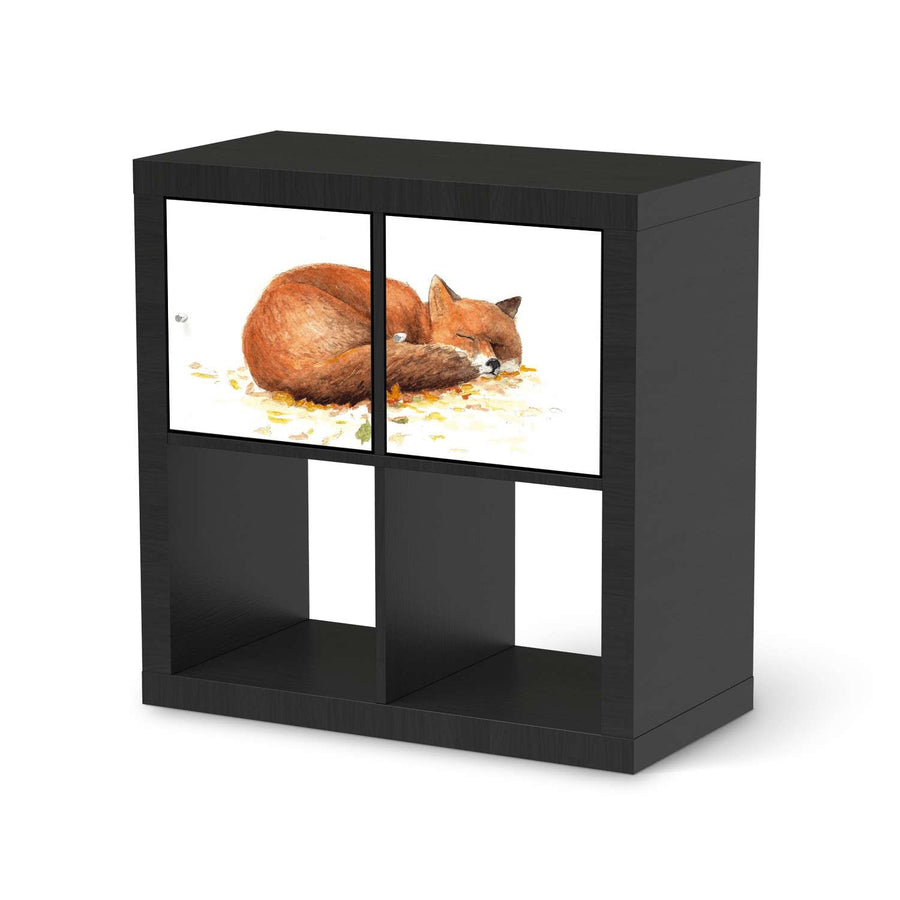 Möbelfolie Fuchs - IKEA Kallax Regal 2 Türen Quer - schwarz