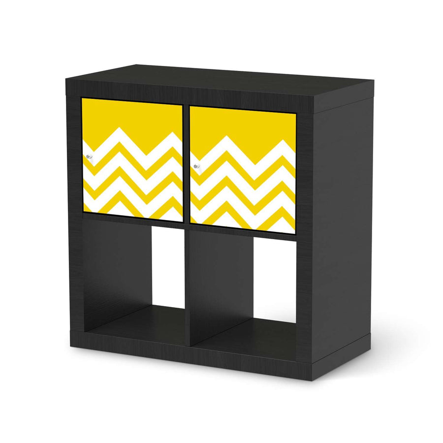 Möbelfolie Gelbe Zacken - IKEA Kallax Regal 2 Türen Quer - schwarz