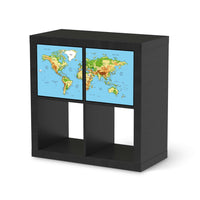Möbelfolie Geografische Weltkarte - IKEA Kallax Regal 2 Türen Quer - schwarz